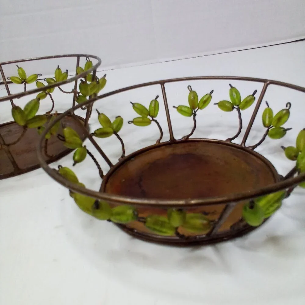Shastra Decorative Basket Bowls Lot of 2 Vintage Metal Wire Beads India